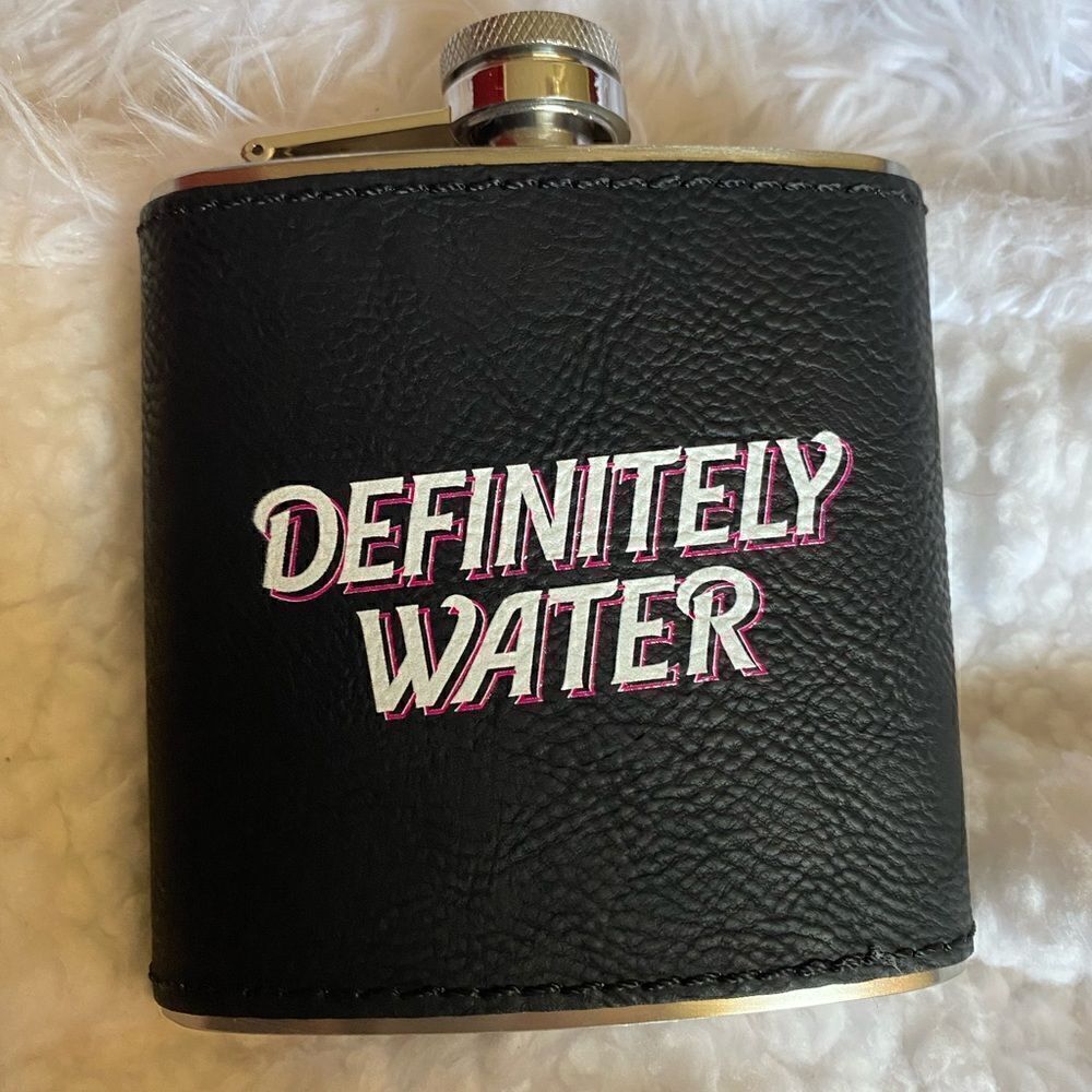 ‘Definitely Water’ Stainless Steel & Leather Flask